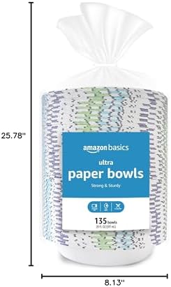 Amazon Basics Ultra Paper Bowls, 20 Oz, Disposable, 1080 Count (8 packs of 135), White (Previously Encore)