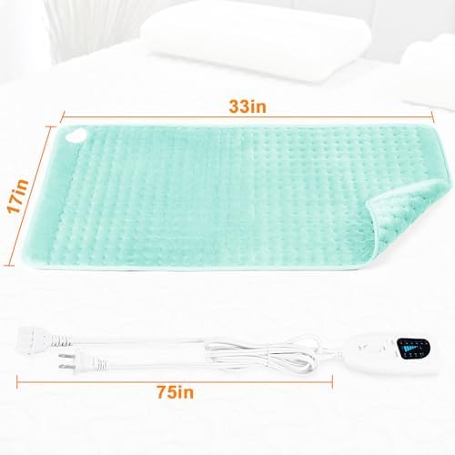 Heating Pad-Electric Heating Pads for Back,Neck,Abdomen,Moist Heated Pad for Shoulder,Knee,Hot Pad for Arms and Legs,Dry&Moist Heat & Auto Shut Off(Light Green, 33''×17'')