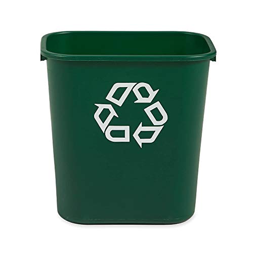 Rubbermaid Commercial Products Deskside Recycling Can, 7-Gallon/28-Quart, Green Recycling Symbol, Plastic, for Bedroom/Bathroom/Office, Fits Under Desk/Sink/Cabinet, Pack of 12