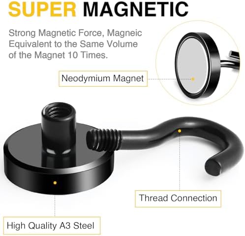DIYMAG Black Magnetic Hooks, 50 LB Heavy Duty Magnet with Hooks, 20 Packs Strong Rare Earth Neodymium Magnet Hooks for Hanging, Magnetic Hanger for Curtain, Home, Kitchen, Workplace