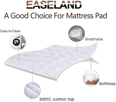 EASELAND Queen Size Mattress Pad Pillow Top Mattress Cover Quilted Fitted Mattress Protector Cotton Top Stretches up 8-21" Deep Pocket Cooling Mattress Topper (60x80 inch, White)
