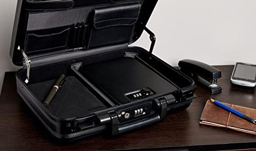 Amazon Basics Portable Security Case Lock Box Safe, Small Lock Box with Code, for College Dorm Room, Home, Combination Lock, Large, Black