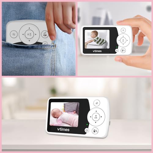 Baby Monitor with Camera and Audio, Video Baby Monitor No WiFi Night Vision 2.4" LCD Screen Portable Baby Camera Monitor Alarm Lullaby Temperature Sensor and 1000ft, Ideal for Baby/Elderly/Pet