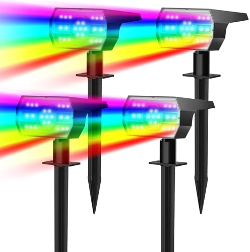 NYMPHY Solar Color Changing Lights, 7 Lighting Modes Solar Lights Outdoor Waterproof IP68, Multicolor RGB Outdoor Lights for Garden Yard Landscape Decorations- 4 Pack