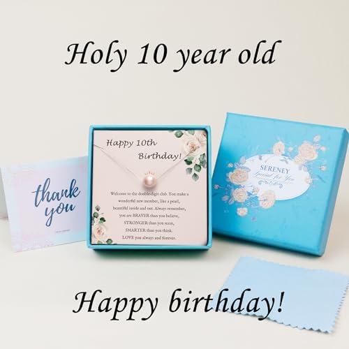 Sereney Birthday Gifts for Girls Women, Sterling Silver Pearl Necklace as 7 9 10 11 13 15 16 18 21 30 40 50 60 Year Old Birthday Gifts, Single Pearl Necklace as Bday Gifts for Friends