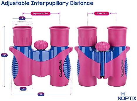 Binoculars for Kids, Girls or Boys Real Kids Binoculars in Vibrant Pink Blue - includes Sticker Book with 40 Bird Species - Kids Toys Small Binoculars, Toddler Binoculars