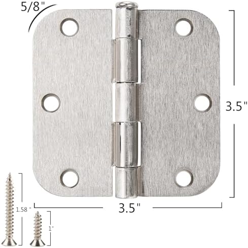 30 Pack Rounded Satin Door Hinges Brushed Nickel 3.5 Inch Interior 3 1/2 Inch 5/8" Radius Corners Iron Bifold Silver Residential Bed Room Hinge for Doors Hardware Controls House Decor Accessories