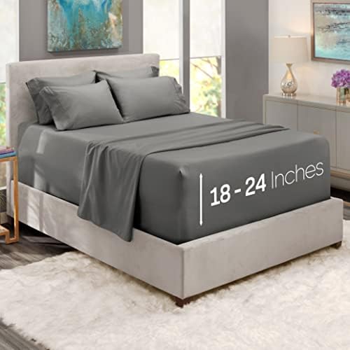 Hearth & Harbor Extra Deep Pocket King Size Sets - Fits Mattress 18-24 Inches Deep - Extra Deep Pocket Sheets - 6 Piece King Size - King - Grey Sheets