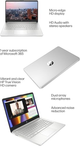 HP 14" Ultra Light Laptop for Student & Home (Intel Quad-Core N4120, 4GB RAM, 128GB(64GB + 64GB SD), 1-Year Office 365) 11-Hr Long Battery Life, Webcam, WiFi, Win 11 Home in S Mode - Snow White