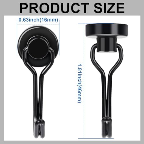 E BAVITE Swivel Swing Black Magnetic Hooks,30LBS Powerful Strong Neodymium Rare Earth Magnet Hook. Perfect for Refrigerator, Kitchen and Other Surfaces, Pack of 50