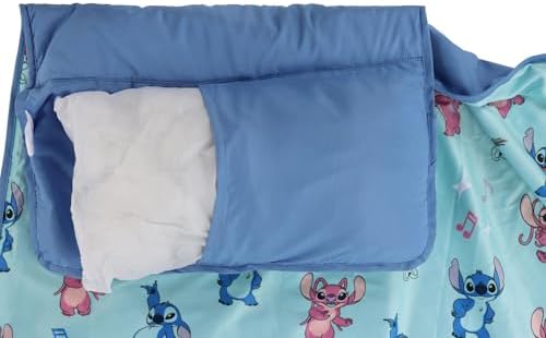 Jay Franco Toddler Nap Mat with Built-in Pillow and Blanket - Soft 46 x 20-inch Microfiber Kids Sleeping Bag for School or Sleepover, Blue - Lilo & Stitch