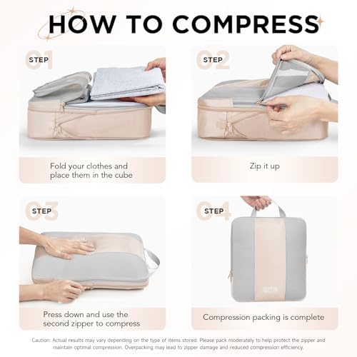 10 Set Compression Packing Cubes for Travel Women Mom,OlarHike Luggage Clothes Storage Gifts for Travelers,Airplane/Cruise/Car/Train Travel Essentials,Compressible Expandable Saver Space Bags(Beige)