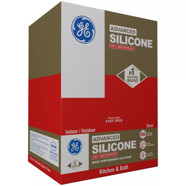 GE Advanced Silicone Caulk for Kitchen & Bathroom, Clear, 2.8 fl oz Tube, 12 Pack - 100% Waterproof Silicone Sealant, 5X Stronger Adhesion, Shrink & Crack Proof