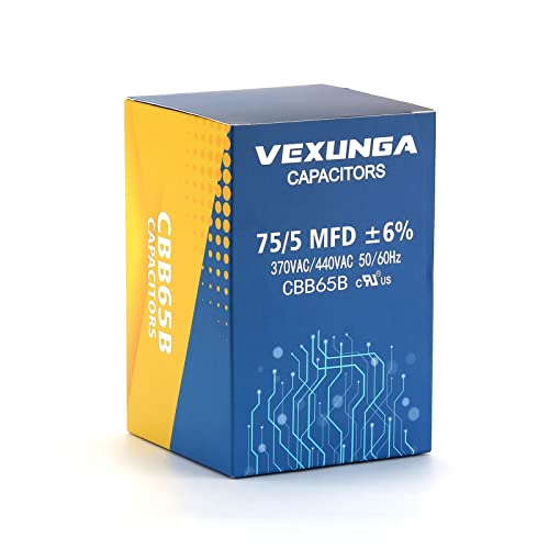 75/5 uF 75+5 MFD 370VAC or 440VAC Dual Run Start Round A/C Capacitor CBB65 CBB65B Air Conditioner Capacitors for AC Unit Fan Motor Start or Heat Pump or Condenser Straight Cool