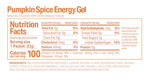 GU Energy Original Sports Nutrition Energy Gel, Vegan and Dairy-Free On-the-Go Energy for Any Workout, Pumpkin Spice, 8-Count