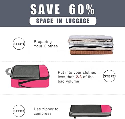 BAGAIL 4 Set/6 Set/8 Set Compression Packing Cubes Travel Accessories Expandable Packing Organizers (Half Mesh, 6-Fuchsia)