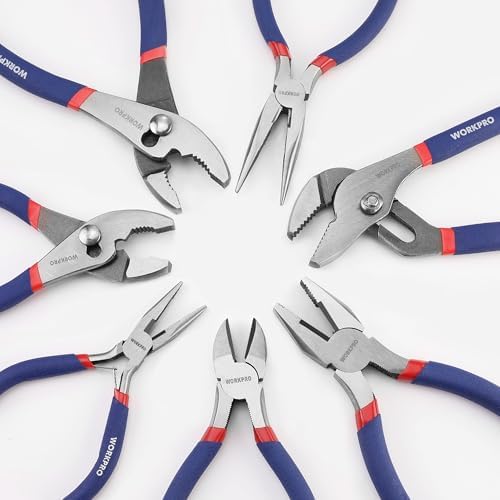 7-piece WORKPRO Pliers Set with Groove Joint, Long Nose, Slip Joint, Linesman, and Diagonal Pliers for DIY & Home Use