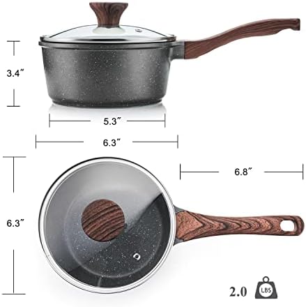 SENSARTE Nonstick Saucepan with Lid, 1.5 Quarts Small Pot with Swiss Granite Coating, Stay-cool Handle, Multipurpose Handy Sauce Pot Small Kitchen Cooking Pot, Induction Comptable, PFOA Free