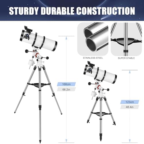 Telescope 150EQ Astronomical Reflector Telescopes for Adults,Professional Manual Equatorial Telescope for Beginners.Comes with 2X Barlow Lens Phone Adapter,Stainless Tripod and Moon Filter