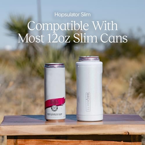 BrüMate Hopsulator Slim Can Cooler Insulated for 12oz Slim Cans | Skinny Can Insulated Stainless Steel Drink Holder for Hard Seltzer, Beer, Soda, and Energy Drinks (Nightfall Blue)