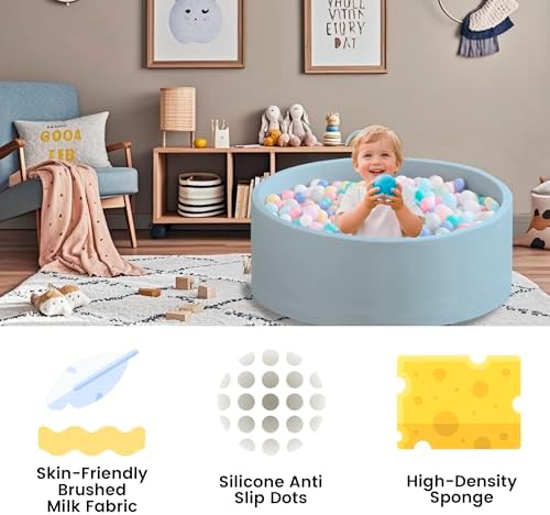 Ball Pit for Toddlers 35.43''x11.81 Baby Ball Pits Soft Memory Foam Ball Pit Round Kids Ball Pit Indoor Game Kids Play Ball Pool Ideal Gift for Girls and Boys (Lightblue, NO Balls)