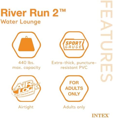 Intex 58837EP River Run 2 Inflatable Floating Lounge: Comfortable Backrests – Built-in Cup Holders – Cooler with Lid – 2 Person – 440lb Weight Capacity