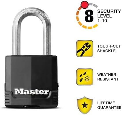 Master Lock Magnum Heavy Duty Outdoor Padlock with Key, Weather Resistant Body and Cut Resistant Shackle Make Lock Perfect for Fences, Gates, Sheds, 2 Pack, M115XTLF
