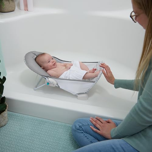 Ingenuity Foldaway 2-Position Baby Bath Seat, Adjustable Support for Sink or Bathtub, Ages 0-6 Months up to 20 Pounds, Machine-Washable Sling