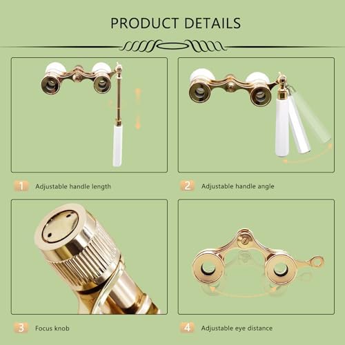 BLACKICE Opera Glasses, Opera Binoculars, 3X25 Theater Binoculars Compact with Adjustable Handle for Adults Kids Women in Concert Theater Opera (White with Handle)