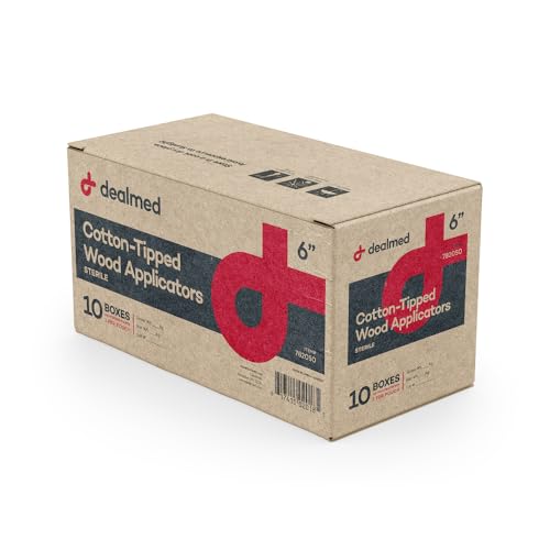Dealmed 6" Cotton-Tipped Wood Applicators – 2,000 Sterile Cotton-Tipped Applicators for Application of Medication, Cleaning Skin, Arts, Crafts and More (Case of 2,000)
