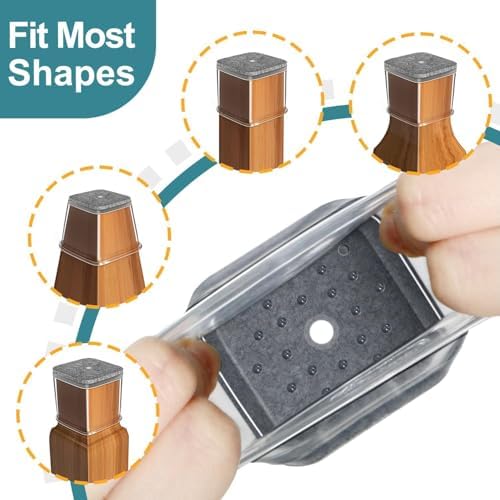 24 Pcs Chair Leg Floor Protectors Square Large, Silicone Felt Furniture Leg Pads Caps Covers for Hardwood Floors (Fit:1-5/8" to 2")