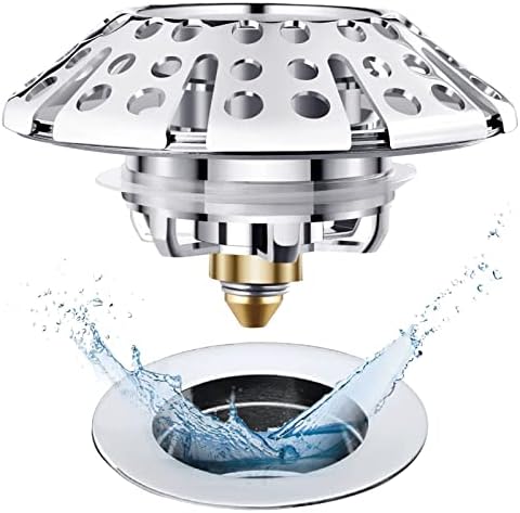 Universal Tub Stopper Bathtub Drain Plug, Pop Up Tub Drain Hair Catcher, Drain Cover with Strainer, for 1-3/8 to 2in Bath Drain Hole