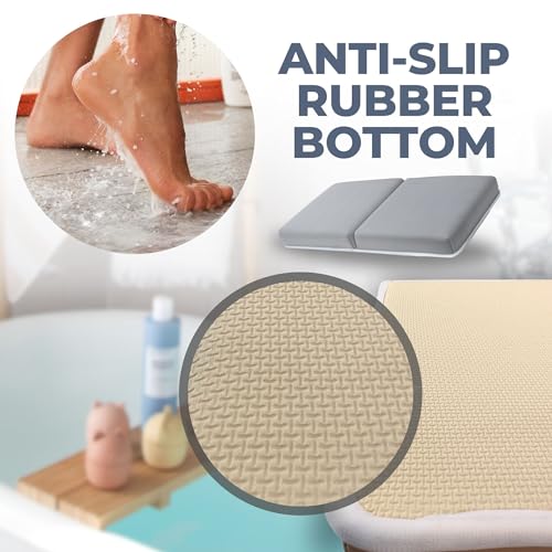 Comfortable Baby Bath Kneeler and Elbow Rest Pad Set – Thick Memory Foam Bath Kneeling Pad with Elbow Support – Baby Bathtub Cushion with Toy Organizer for Bathing Infant or Toddler - Grey