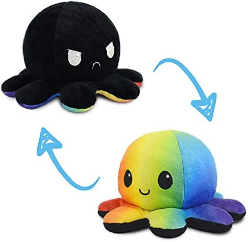 TeeTurtle - The Original Reversible Octopus Plushie - Black + Rainbow - Cute Sensory Fidget Stuffed Animals That Show Your Mood