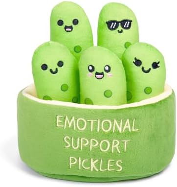 Emotional Support Pickles by Relatable, Cuddly Stuffed Animals and Toys, Squishy Toys and Plushies, Perfect Funny Pickle Gifts for Loved Ones of All Ages, Includes 5 Plushies with Carrying Basket