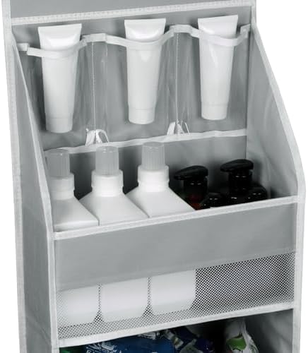 Univivi 5-Shelf Fabric Door Storage Over Door Hanging Organizer with 4 Large Pockets and 3 Small PVC Pockets Nursery Closet Cabinet Wall Mount Hanging Storage Organizers for Baby Nursery (Grey)