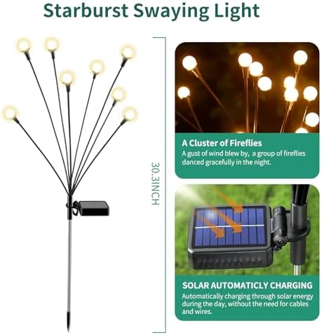Solar Lights Outdoor Waterproof 4 Pack of 32 LEDs Garden Patio Firefly Decoration Unique Gifts Women Grandparents