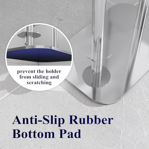Kitsure Toilet Paper Holder Free Standing – Rustproof Metal Toilet Paper Stand for 4 Rolls with Anti-Slip Base and Shelf for Phone & Small Items, Bathroom Organizers and Storage, Large, Silver