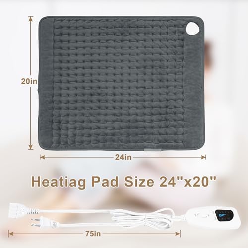 Heating Pad,Electric Heating Pads for Back,Hot Heated Pad for Abdomen,Shoulder,Knee,Multiple Temp and Auto Shut Off(Charcoal Gray, 20''×24'')