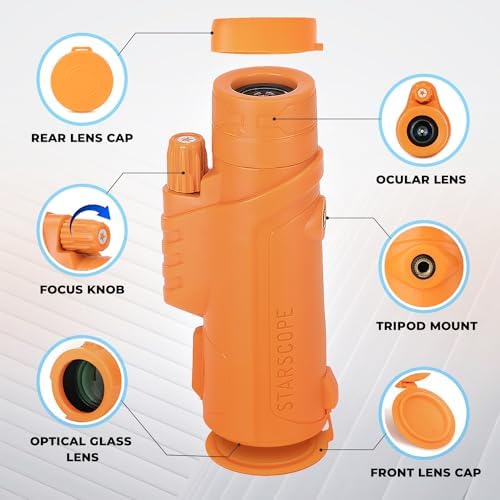 Starscope 10x42 Monocular for Adults - High Power HD Mini Telescope Monoculars Birdwatching Hunting Hiking Wildlife Viewing | BAK4 Prism Scope, FMC Lens, Wide Field of View (Orange)
