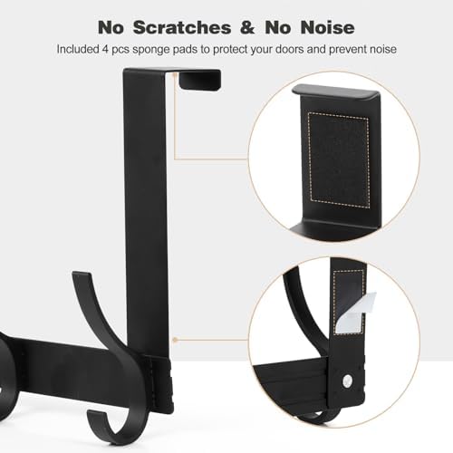 Over The Door Hooks, Door Hanger Hooks for Hanging, Over The Doors Towel Racks for Bathroom with 10 Coat Hook, Coat Rack Bathroom Accessories(2 Pack, Black)