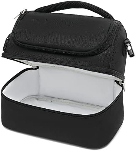 FlowFly Double Decker Cooler Insulated Lunch Bag Large Tote for Boys, Girls, Men, Women, With Adjustable Strap,Black