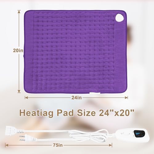 Heating Pad-Electric Heating Pads for Back,Neck,Abdomen,Moist Heated Pad for Shoulder,Knee,Hot Pad for Arms and Legs,Dry&Moist Heat & Auto Shut Off(Dark Purple, 12''×24'')