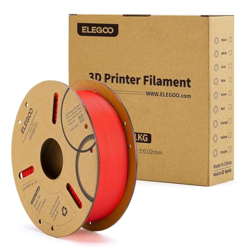 ELEGOO PLA Filament 1.75mm Red 1KG, 3D Printer Filament Dimensional Accuracy +/- 0.02mm, 1kg Cardboard Spool(2.2lbs) 3D Printing Filament Fits for Most FDM 3D Printers
