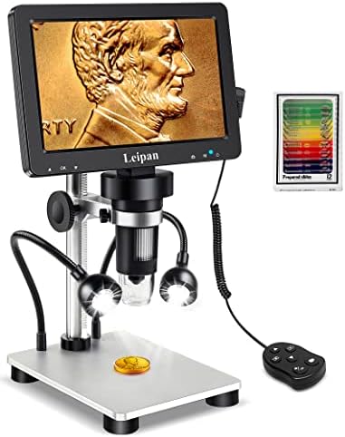 7" LCD Digital Microscope 1200X,Leipan 12MP Coin Microscope with Screen for Adults,1080P Video Microscope with 32GB TF Card and 12pcs Slides,Wired Remote,2 Side Lights,Windows/Mac OS Compatible