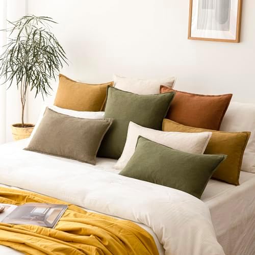 Foindtower Pack of 2, Decorative Linen Soild Throw Pillow Covers Soft Accent Cushion Case Boho Farmhouse Neutral Pillowcase for Chair Couch Sofa Bedroom Living Room Home Decor 26 x 26 Inch Cream White