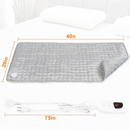 Heating Pad,Electric Heating Pads for Back,Hot Heated Pad for Abdomen,Shoulder,Knee,Multiple Temp and Auto Shut Off(Light Gray, 40''×20')