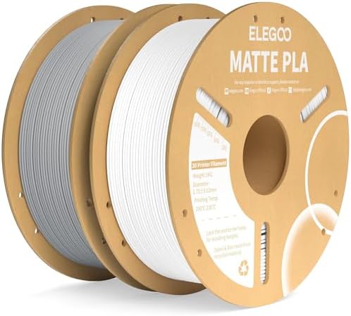 ELEGOO Matte PLA Filament White & Slate Gray 2KG, 1.75mm 3D Printer Filament Dimensional Accuracy +/- 0.02mm, 2pcs 1kg Carboard Spool (2.2lbs) for Most FDM 3D Printers
