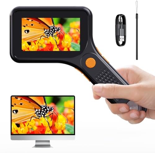 Digital Microscope for Adults, Handheld Pocket USB Microscope with 3 Inch HD Screen, Portable Coin Magnifier with 8 Adjustable LED Lights, Compatible with Windows & MacOS View - Black