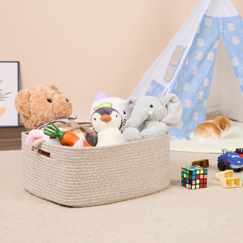 Large Storage Baskets for Shelves, Closet Organizers Bins for Clothes Blanket Towels, Baby Nursery, Toy Baskets Box, Woven Rope Baskets, 17 x 13 x 7.5”, 3 Packs Mixed Brown